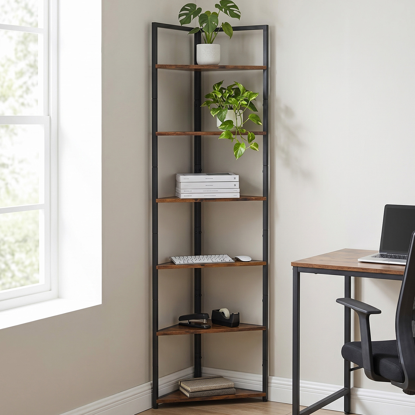 Home Gym Organization - رف زاوية خشبي بـ 6 طبقات،