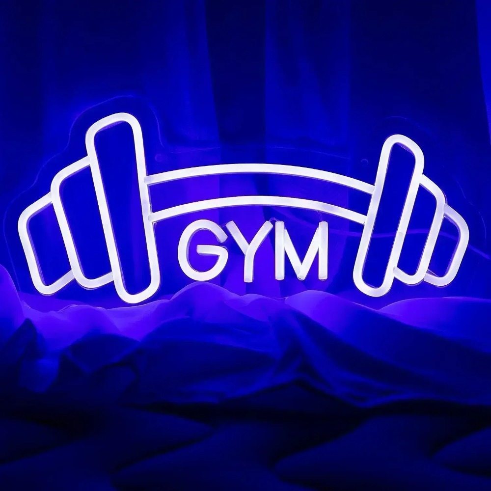 Home Gym Neon Sign - الحديد رياضة النيون تسجيل الأزرق الدمبل