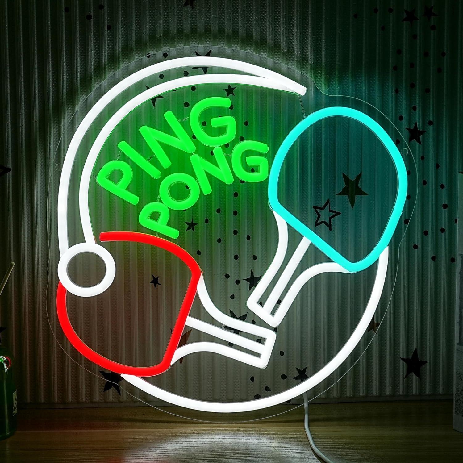 Home Gym Neon Sign - لافتة نيون بتصميم كرة الطاولة، إضاءة
