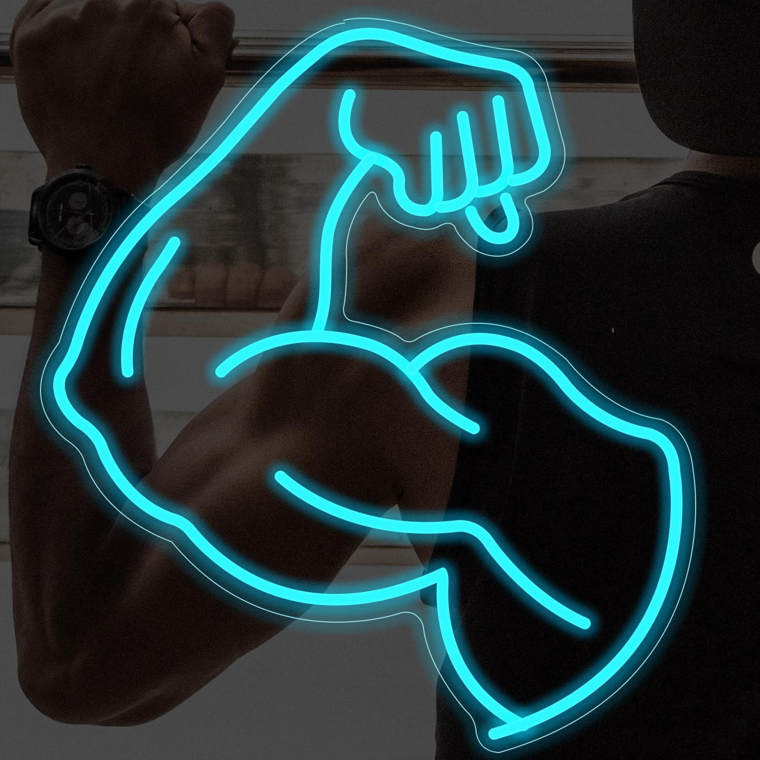 Home Gym Neon Sign - العضلات الذراع النيون الأزرق توهج كمال