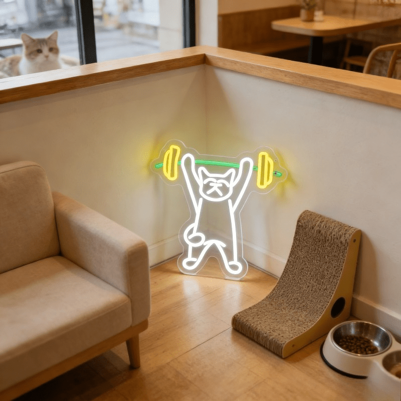لافتة نيون LED على شكل قطة ترف - مراجعة Home Gym Neon Sign وسعره