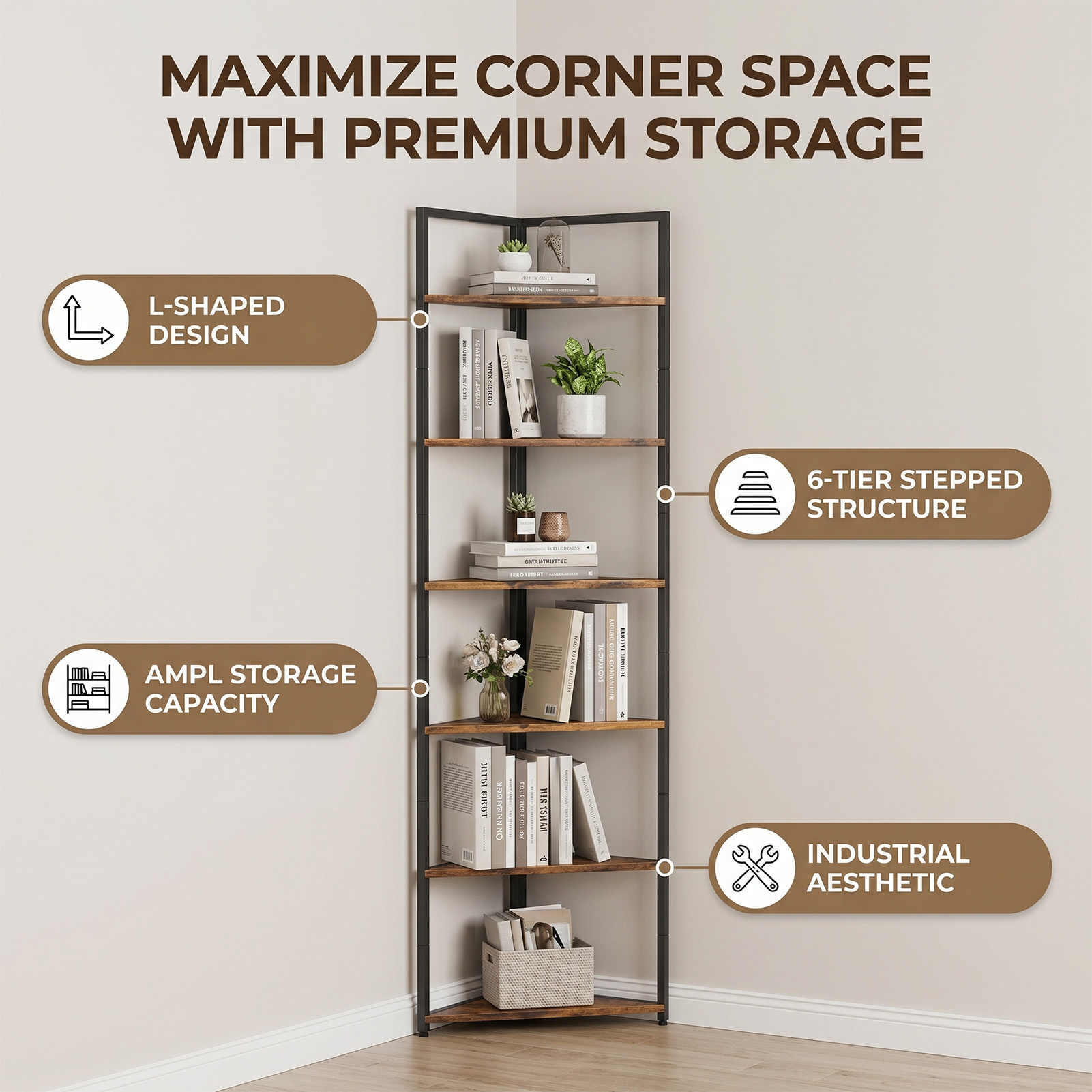 رف زاوية خشبي بـ 6 طبقات، رف ك - مراجعة Home Gym Organization وسعره