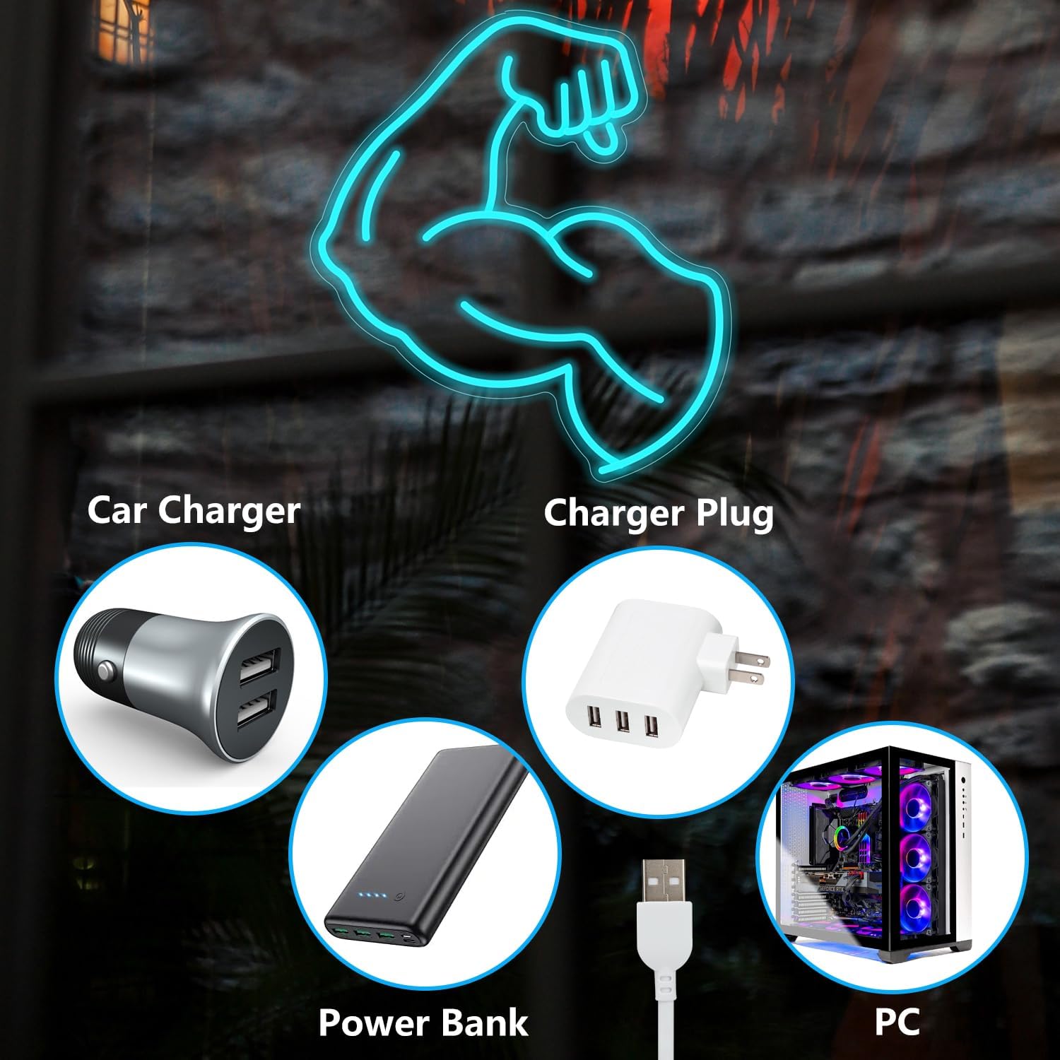 العضلات الذراع النيون الأزرق ت - مراجعة Home Gym Neon Sign وسعره