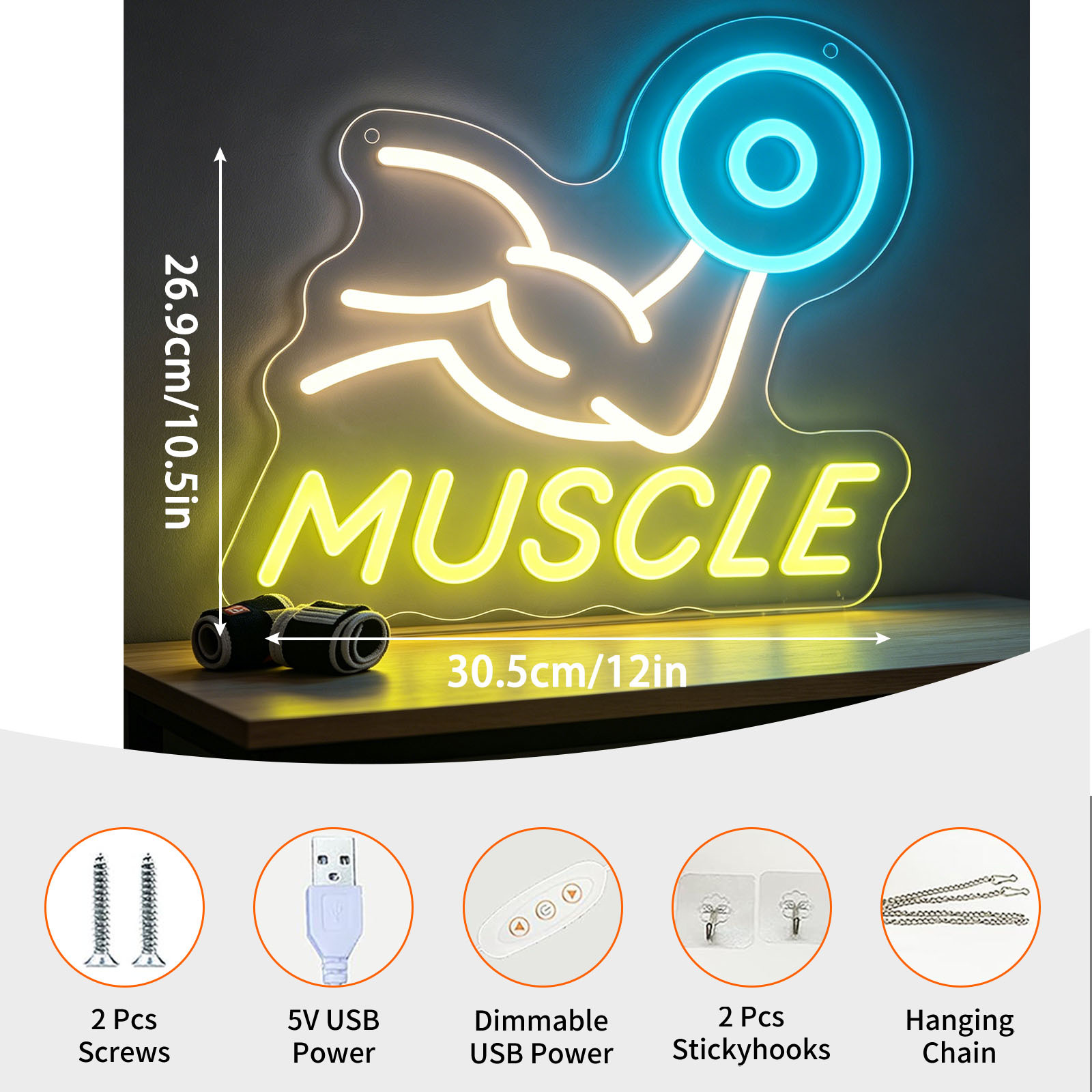 لافتة نيون LED على شكل عضلات،  - مراجعة Home Gym Neon Sign وسعره
