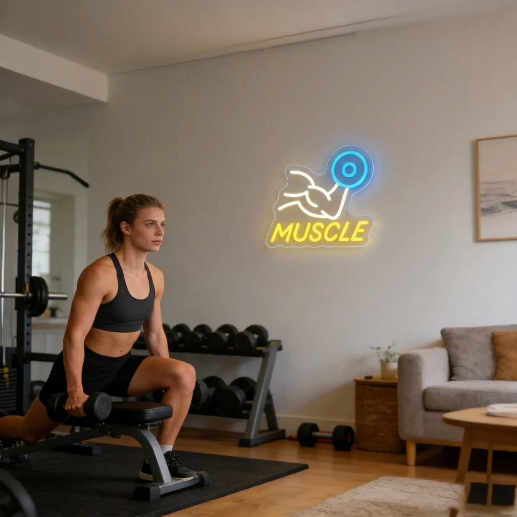 لافتة نيون LED على شكل عضلات،  - مراجعة Home Gym Neon Sign وسعره